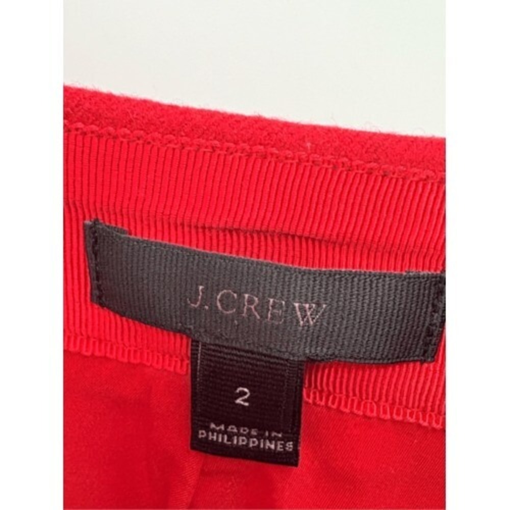 J. Crew Mini Skirt Wool Pencil Straight Ruffle Women Size 2 Red Party Holiday - Picture 7 of 9